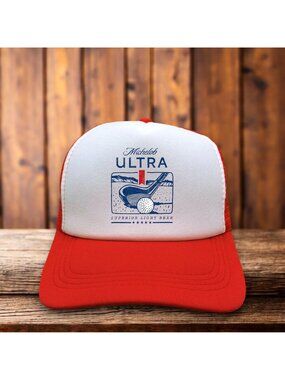 Michelob Ultra Beer Golf Red Mens Trucker Hat Snapback Cap